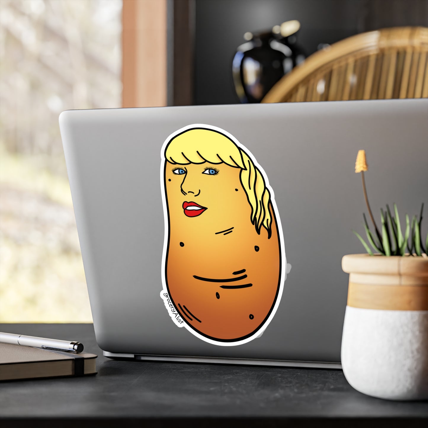 Tater Swift Vinyl Sticker | Funny Celebrity Food Pun | Famous Singer Wordplay Decal - Fun Sticker for Car/Water Bottle/Notebook