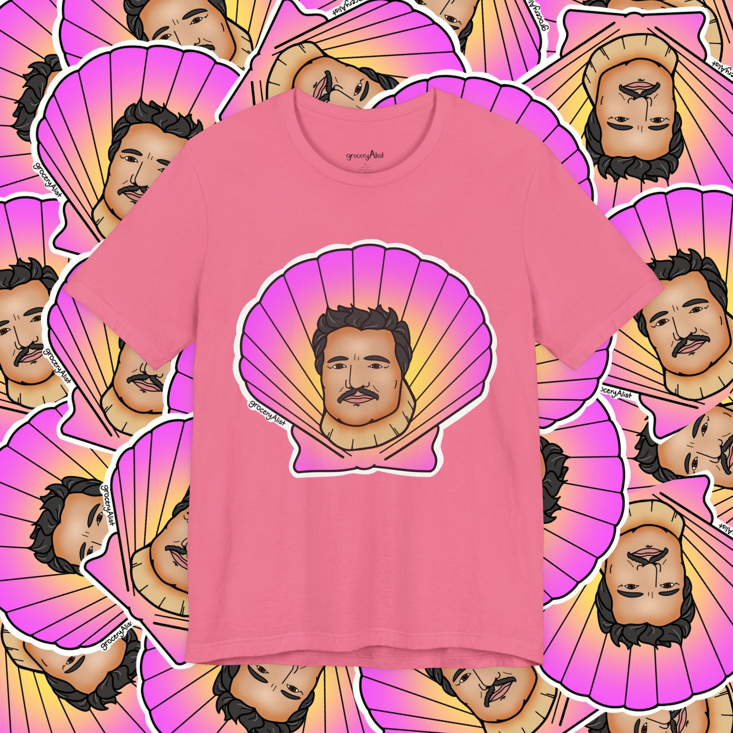 Pedro Pascallop T-shirt Full Front | Celebrity Food Pun T-shirt | Famous Actor Dad Joke Shirt
