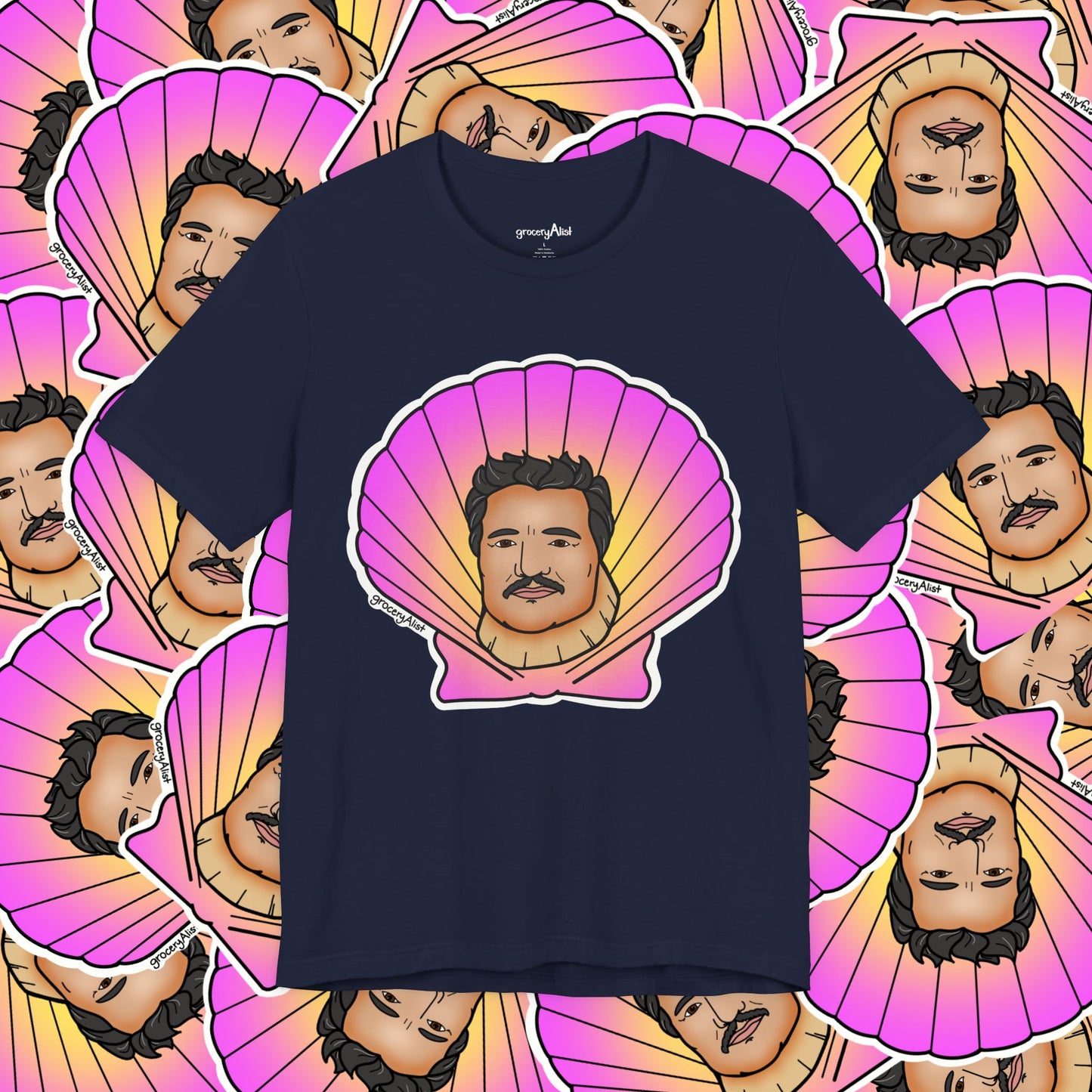 Pedro Pascallop T-shirt Full Front | Celebrity Food Pun T-shirt | Famous Actor Dad Joke Shirt