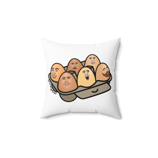 Nicolas Cage-Free Eggs Pillow | Funny Celebrity Food Pun Throw Pillow | Famous Actor Dad Joke Wordplay Cushion