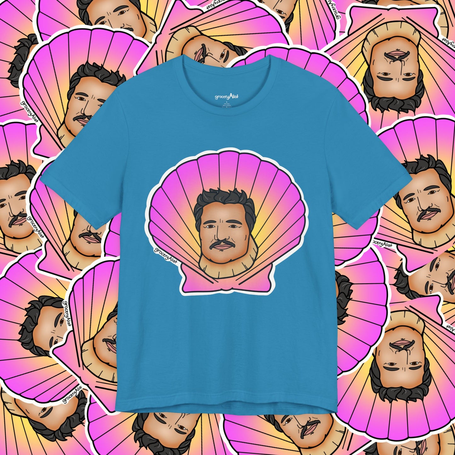 Pedro Pascallop T-shirt Full Front | Celebrity Food Pun T-shirt | Famous Actor Dad Joke Shirt