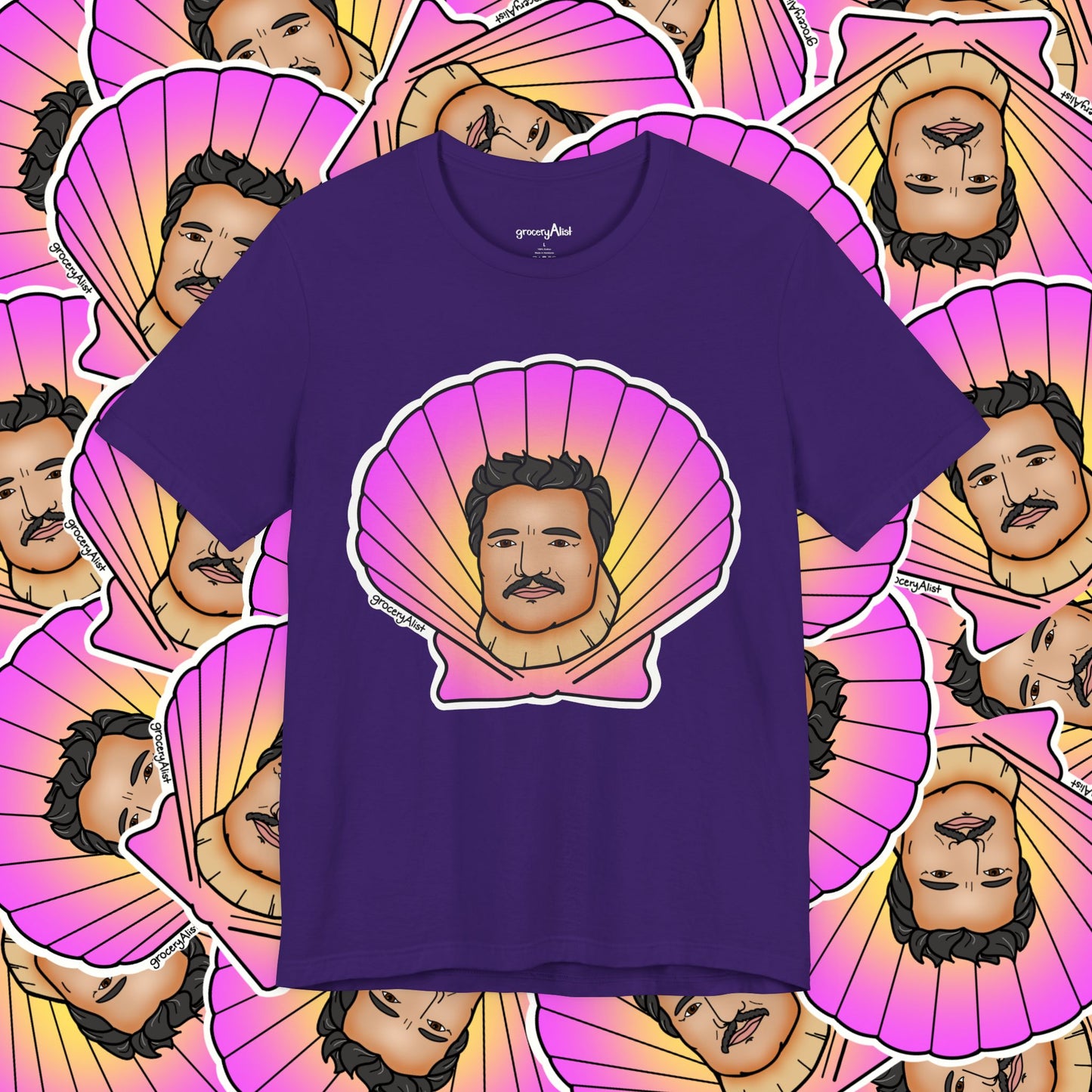 Pedro Pascallop T-shirt Full Front | Celebrity Food Pun T-shirt | Famous Actor Dad Joke Shirt