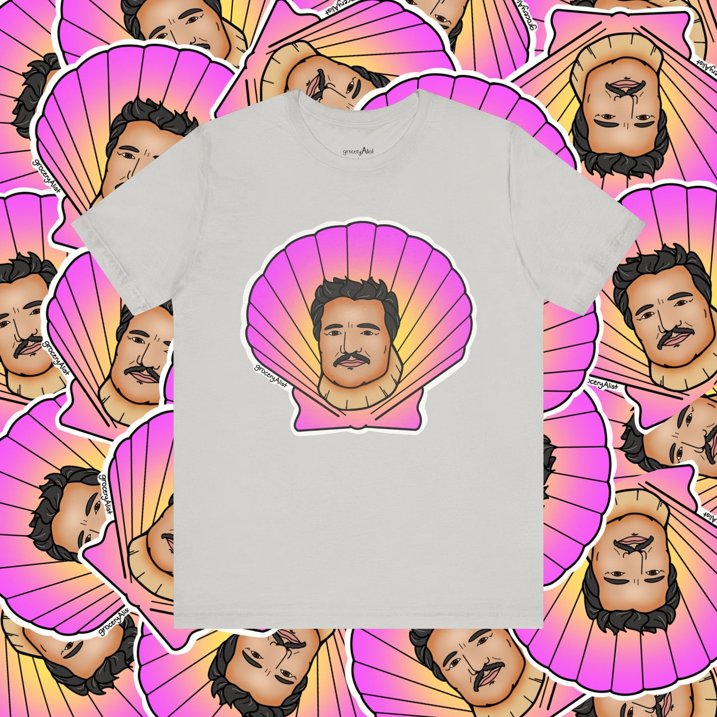 Pedro Pascallop T-shirt Full Front | Celebrity Food Pun T-shirt | Famous Actor Dad Joke Shirt
