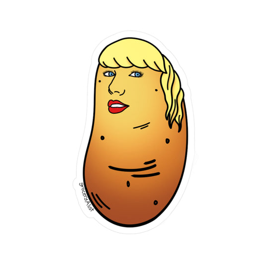 Tater Swift Vinyl Sticker | Funny Celebrity Food Pun | Famous Singer Wordplay Decal - Fun Sticker for Car/Water Bottle/Notebook