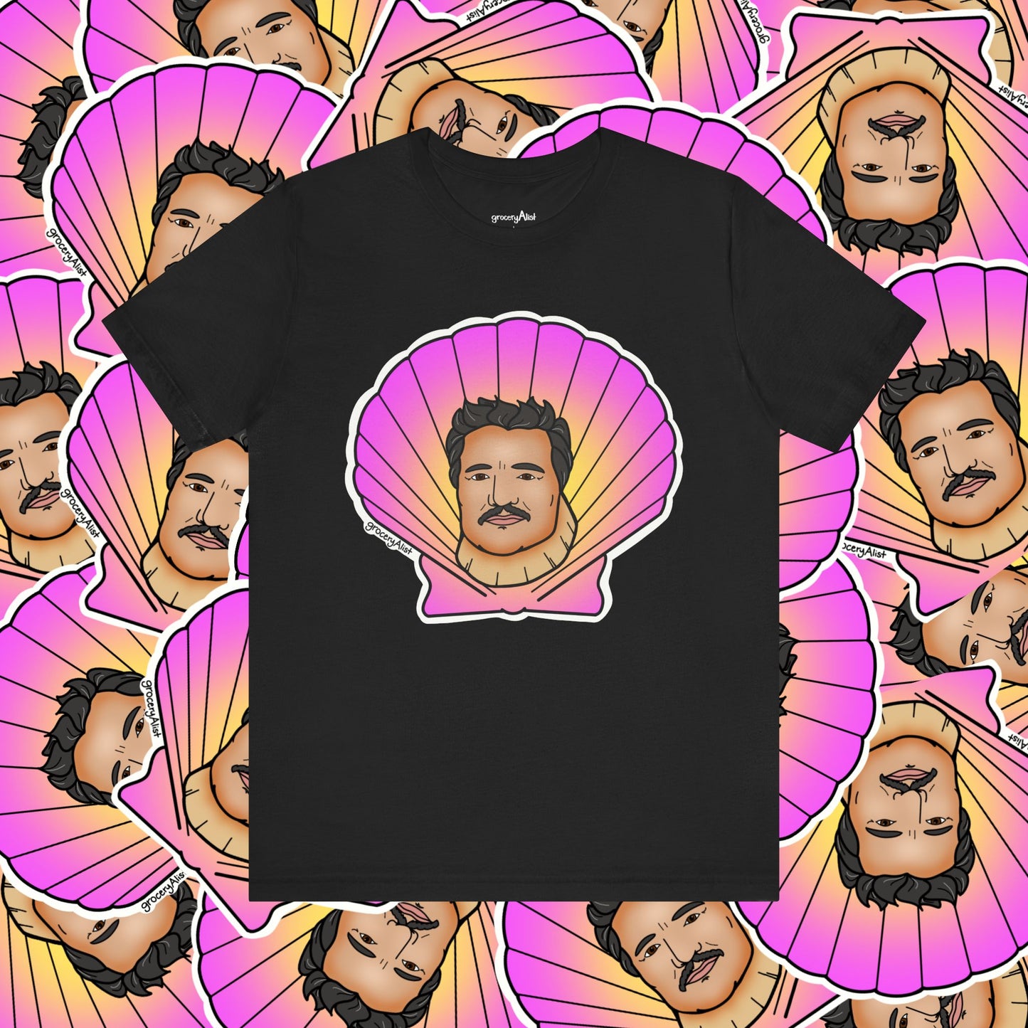 Pedro Pascallop T-shirt Full Front | Celebrity Food Pun T-shirt | Famous Actor Dad Joke Shirt