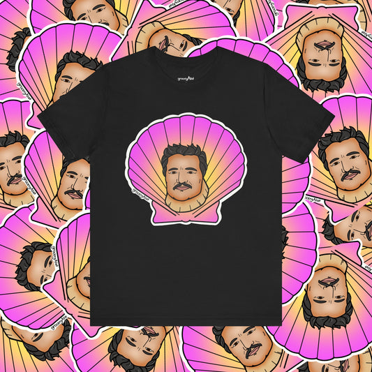 Pedro Pascallop T-shirt Full Front | Celebrity Food Pun T-shirt | Famous Actor Dad Joke Shirt
