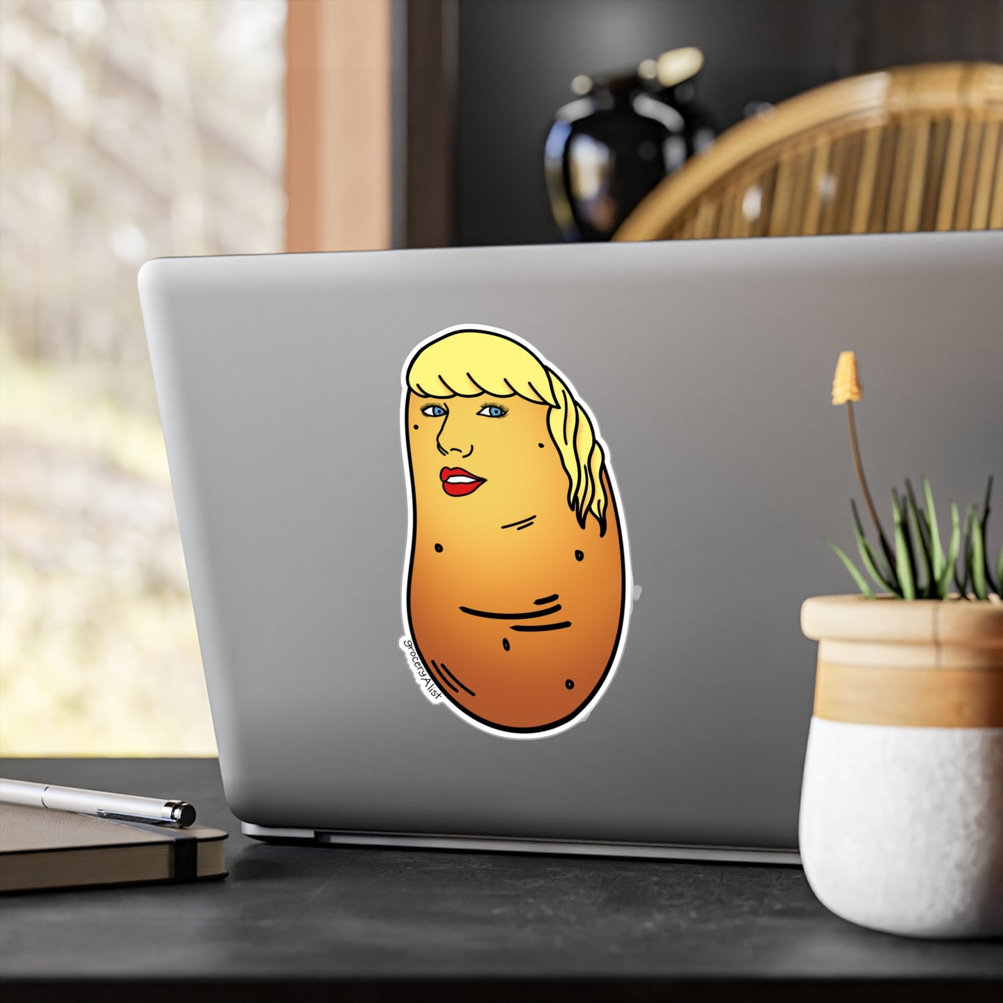 Tater Swift Vinyl Sticker | Funny Celebrity Food Pun | Famous Singer Wordplay Decal - Fun Sticker for Car/Water Bottle/Notebook