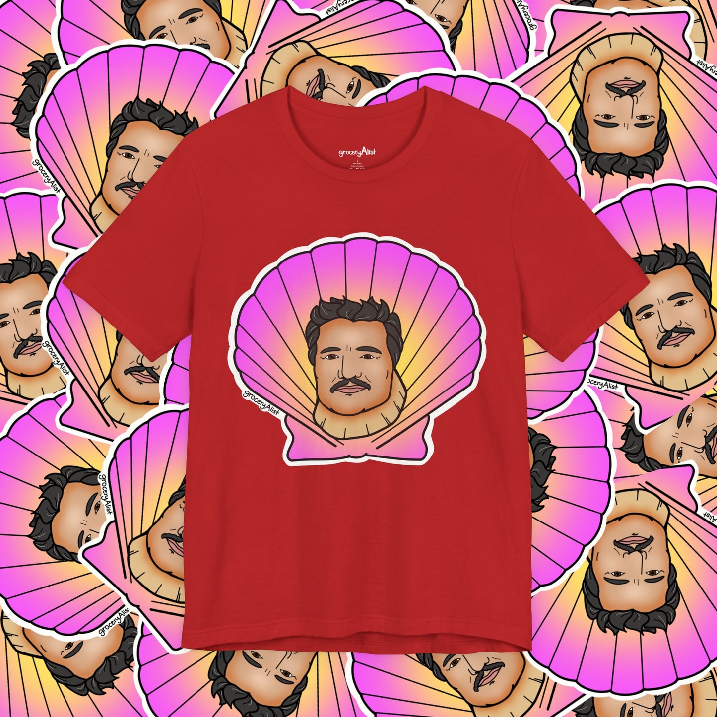 Pedro Pascallop T-shirt Full Front | Celebrity Food Pun T-shirt | Famous Actor Dad Joke Shirt
