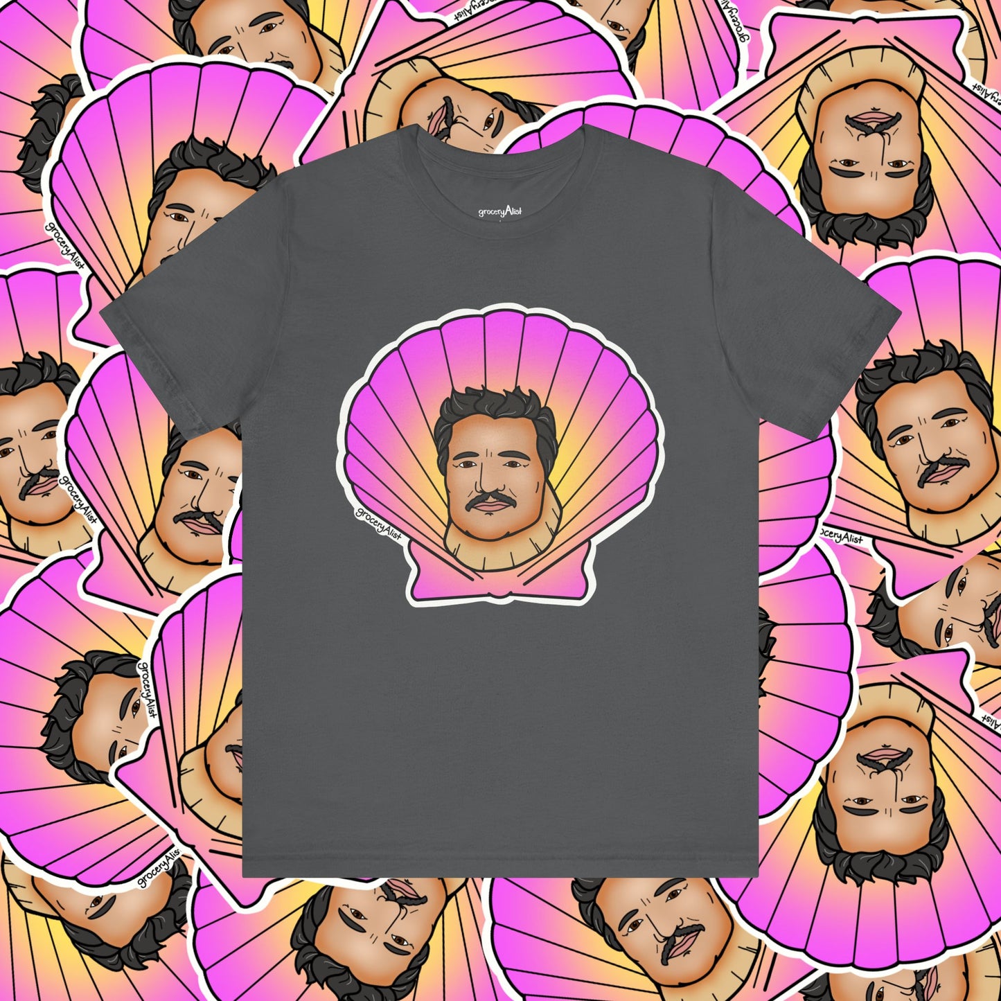 Pedro Pascallop T-shirt Full Front | Celebrity Food Pun T-shirt | Famous Actor Dad Joke Shirt