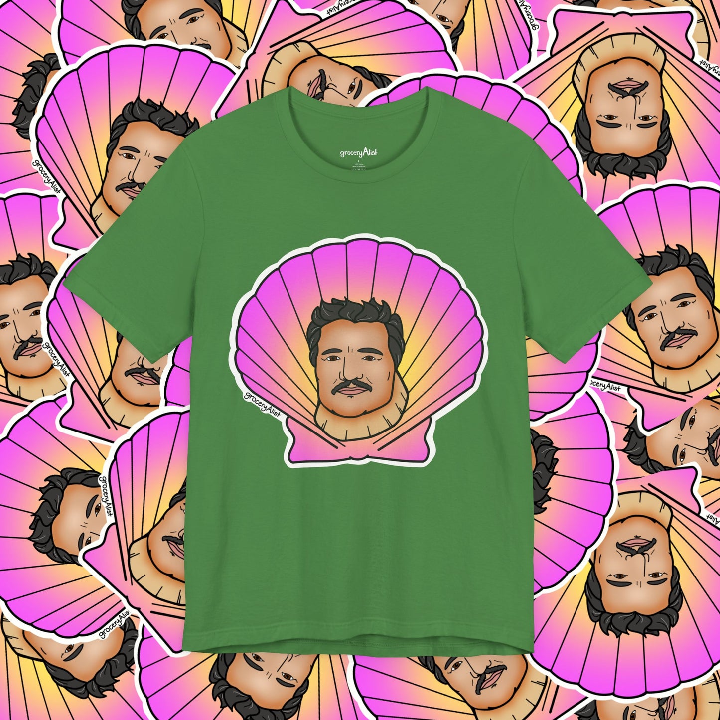 Pedro Pascallop T-shirt Full Front | Celebrity Food Pun T-shirt | Famous Actor Dad Joke Shirt