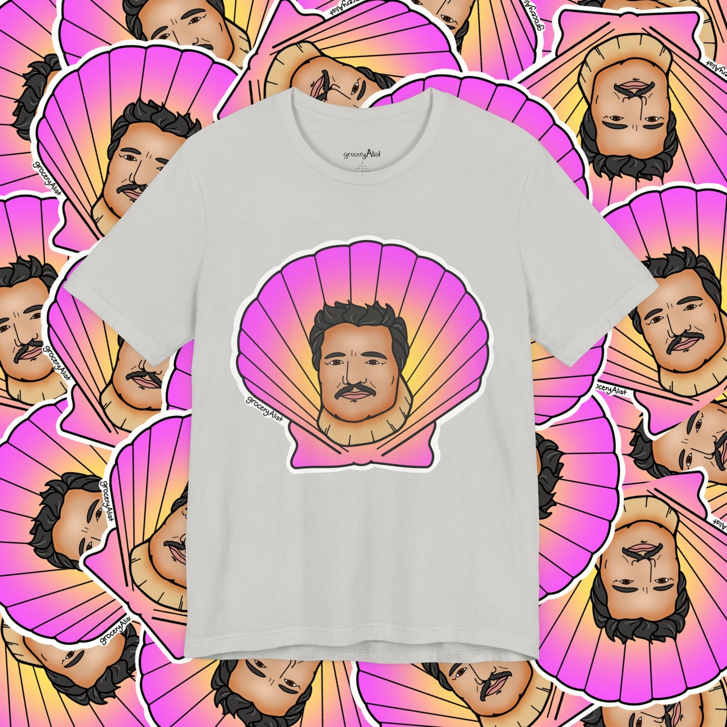 Pedro Pascallop T-shirt Full Front | Celebrity Food Pun T-shirt | Famous Actor Dad Joke Shirt