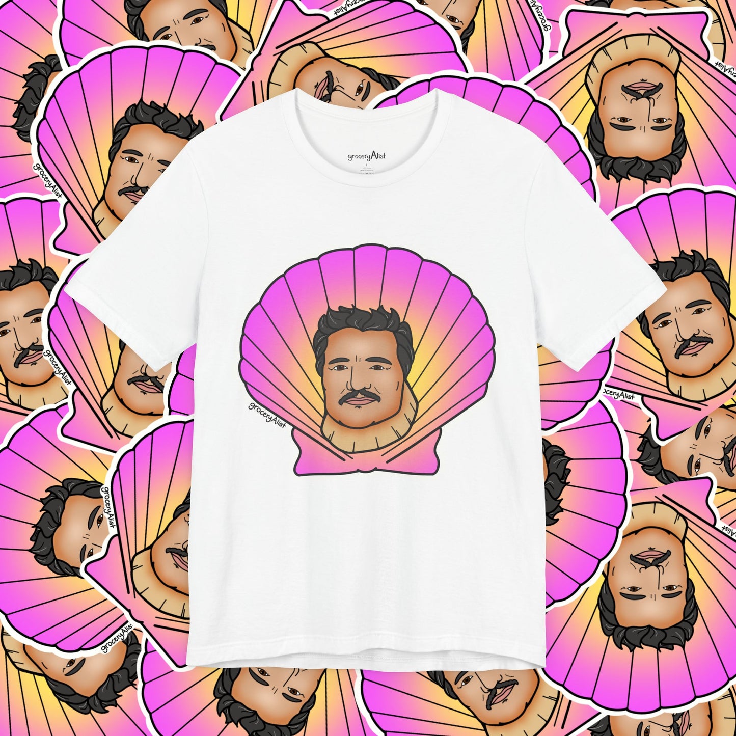 Pedro Pascallop T-shirt Full Front | Celebrity Food Pun T-shirt | Famous Actor Dad Joke Shirt