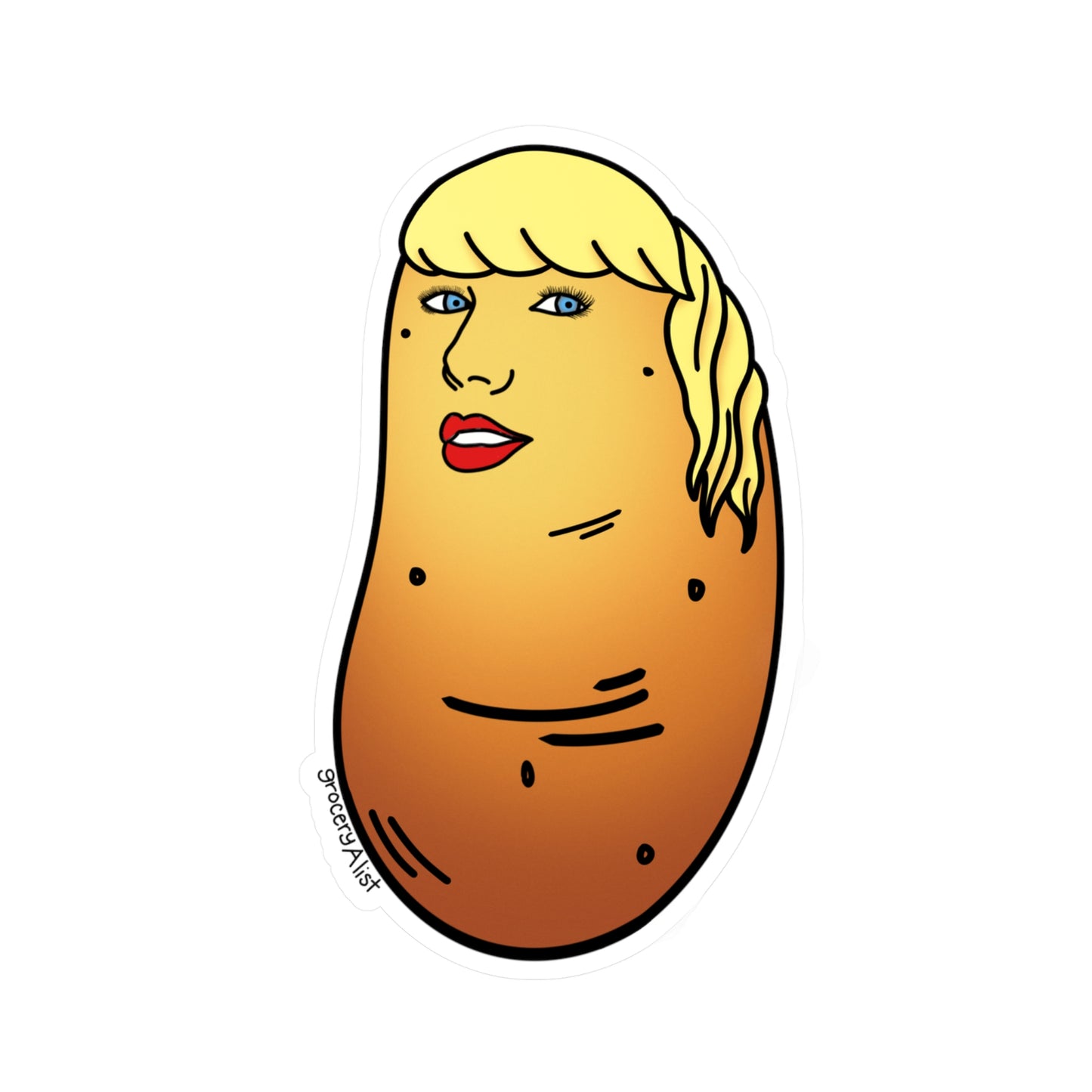 Tater Swift Vinyl Sticker | Funny Celebrity Food Pun | Famous Singer Wordplay Decal - Fun Sticker for Car/Water Bottle/Notebook