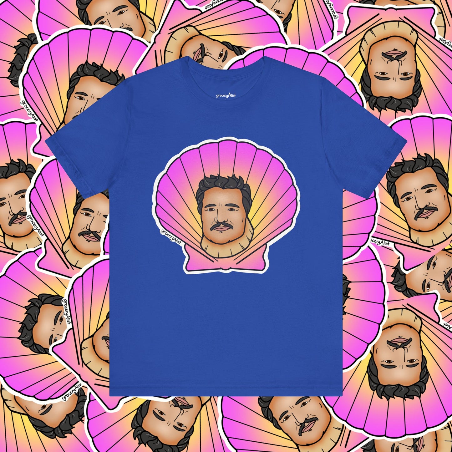 Pedro Pascallop T-shirt Full Front | Celebrity Food Pun T-shirt | Famous Actor Dad Joke Shirt