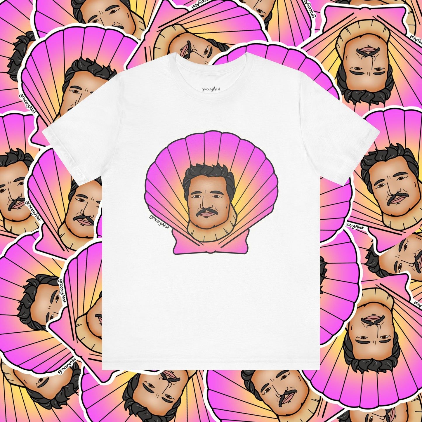 Pedro Pascallop T-shirt Full Front | Celebrity Food Pun T-shirt | Famous Actor Dad Joke Shirt