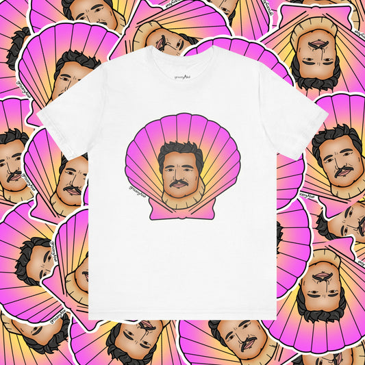 Pedro Pascallop T-shirt Full Front | Celebrity Food Pun T-shirt | Famous Actor Dad Joke Shirt