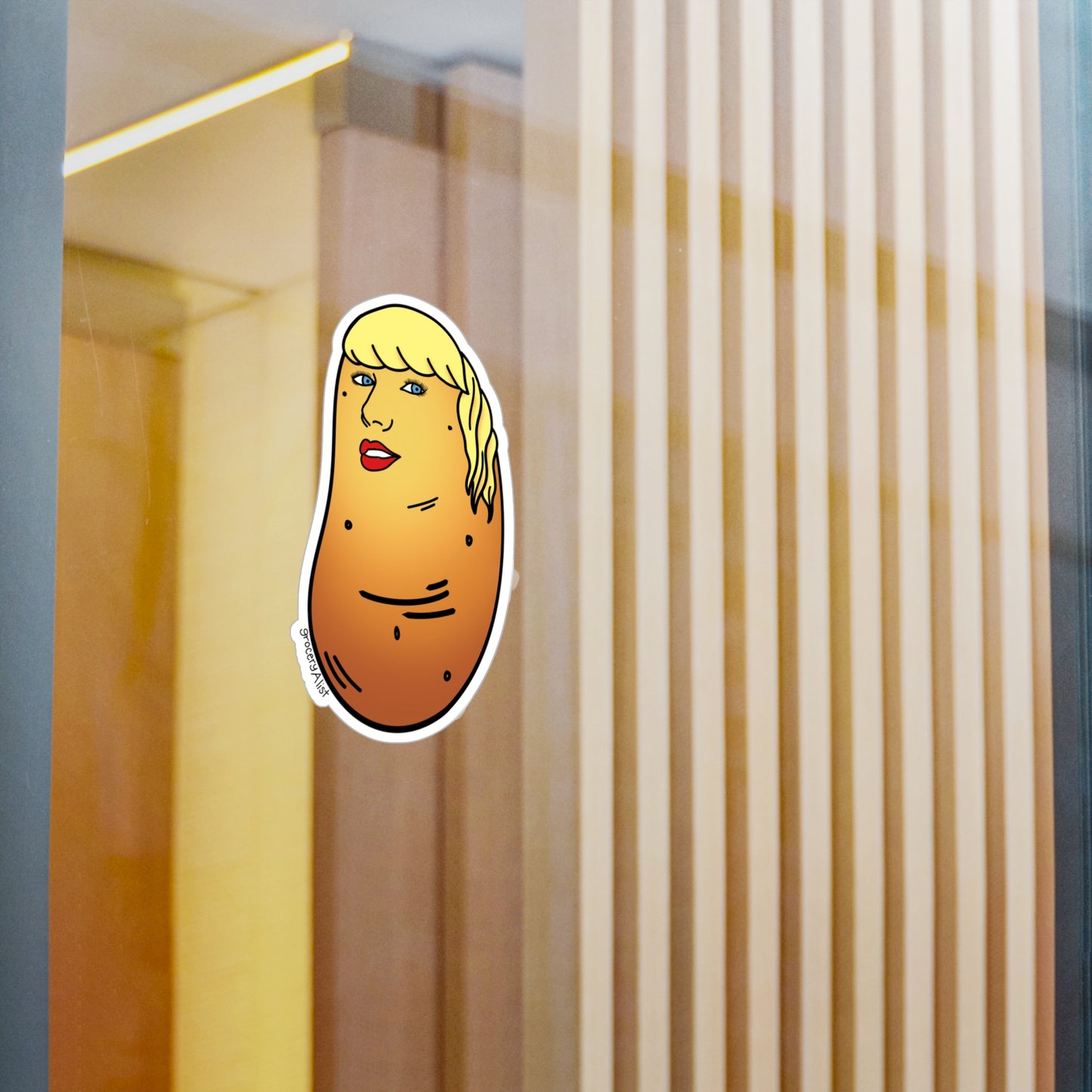 Tater Swift Vinyl Sticker | Funny Celebrity Food Pun | Famous Singer Wordplay Decal - Fun Sticker for Car/Water Bottle/Notebook