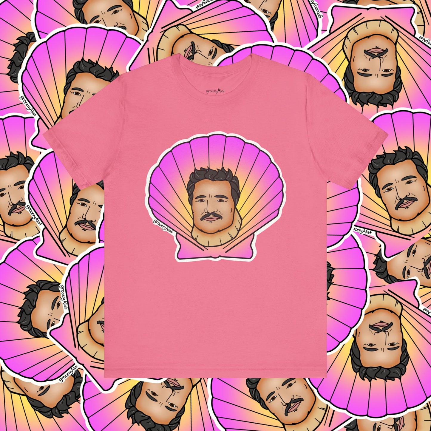 Pedro Pascallop T-shirt Full Front | Celebrity Food Pun T-shirt | Famous Actor Dad Joke Shirt