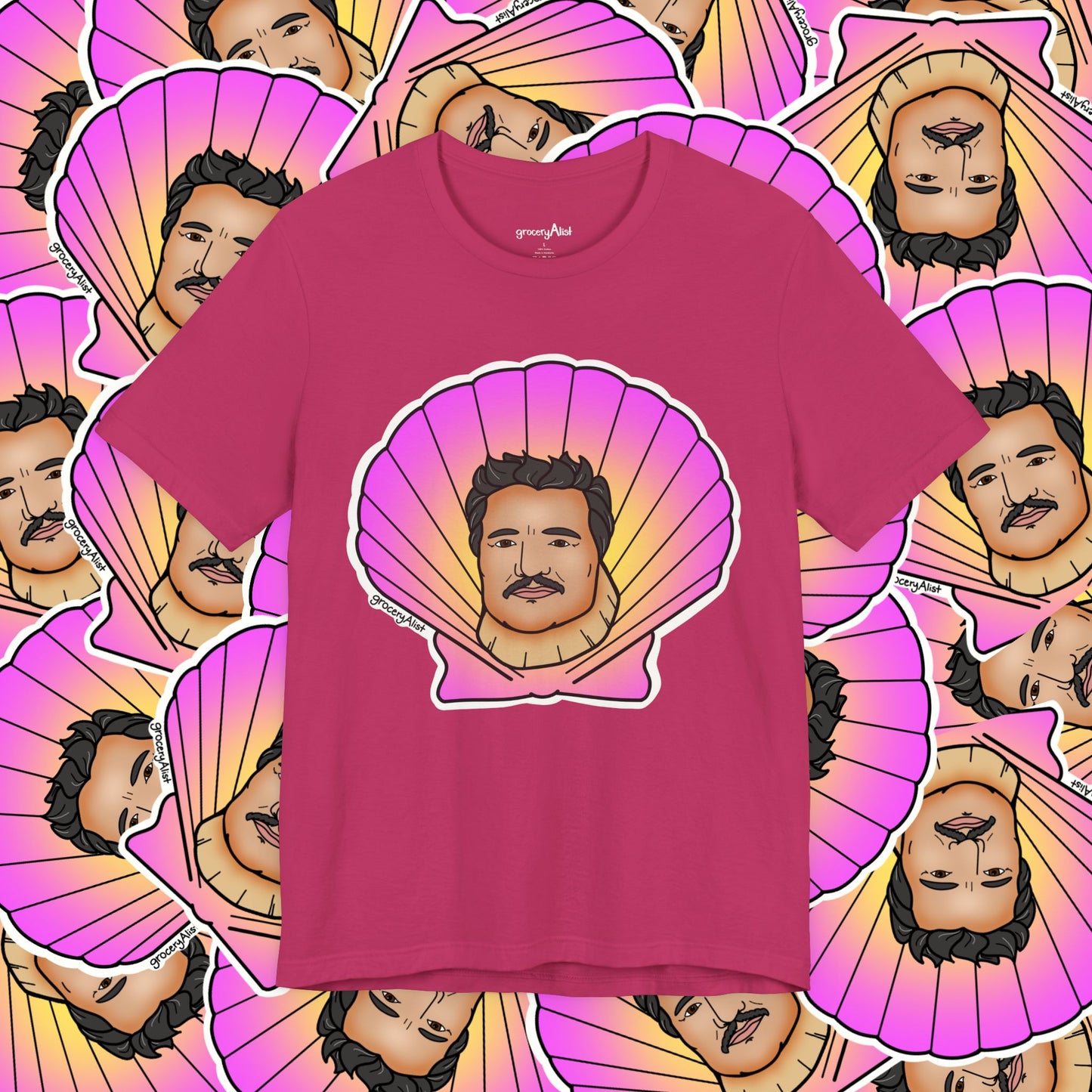 Pedro Pascallop T-shirt Full Front | Celebrity Food Pun T-shirt | Famous Actor Dad Joke Shirt