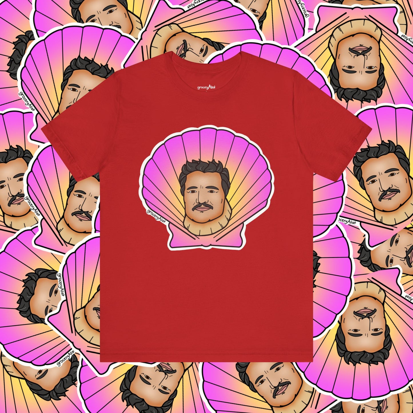 Pedro Pascallop T-shirt Full Front | Celebrity Food Pun T-shirt | Famous Actor Dad Joke Shirt