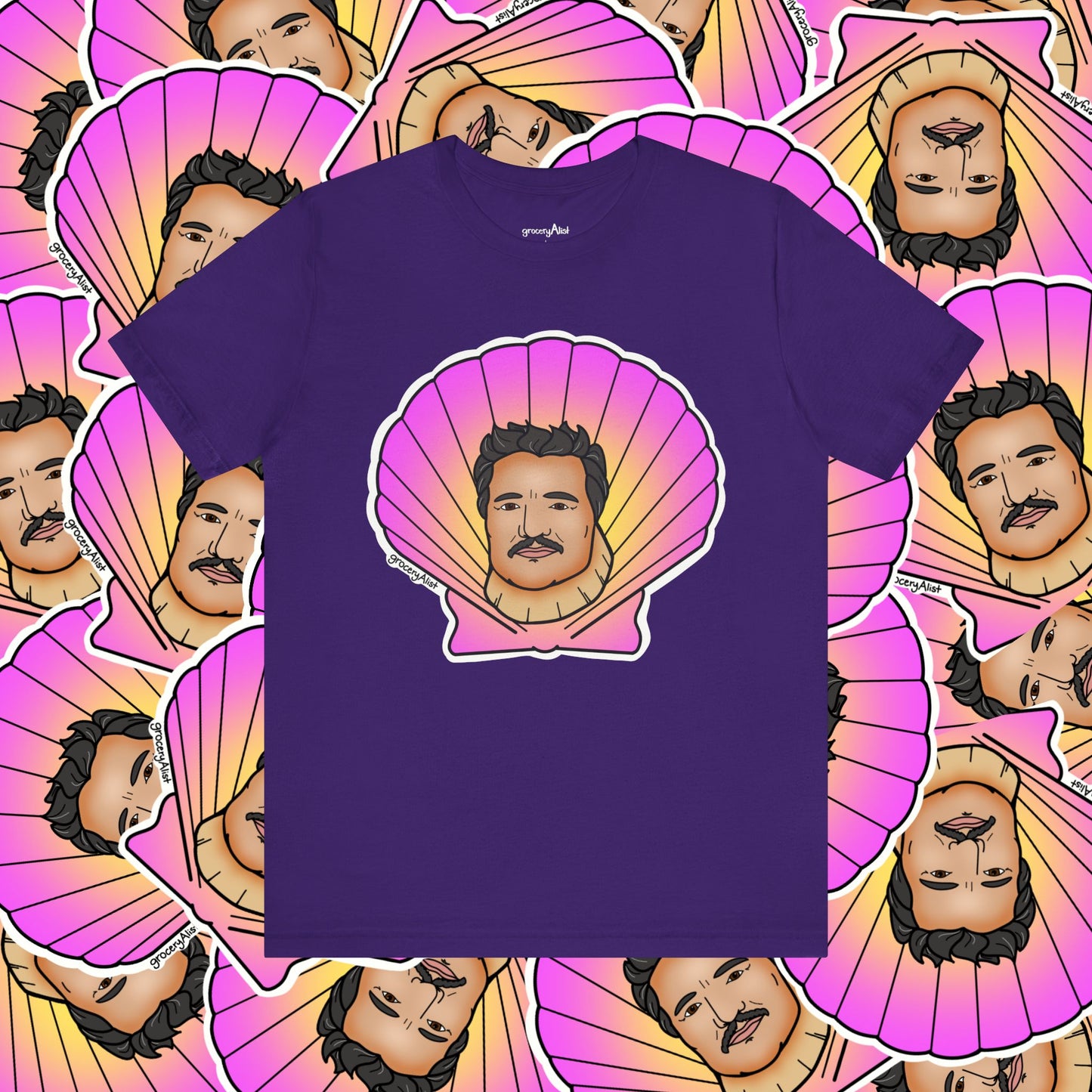 Pedro Pascallop T-shirt Full Front | Celebrity Food Pun T-shirt | Famous Actor Dad Joke Shirt