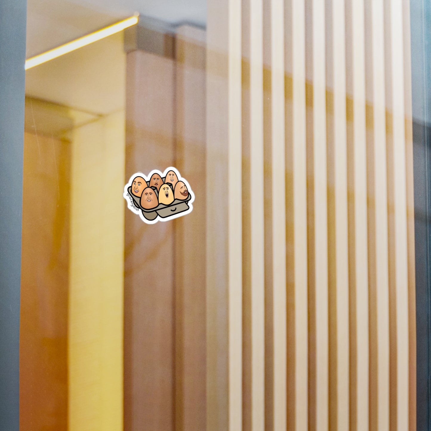 Nicolas Cage-Free Eggs Vinyl Sticker | Funny Celebrity Food Pun | Famous Actor Wordplay Decal