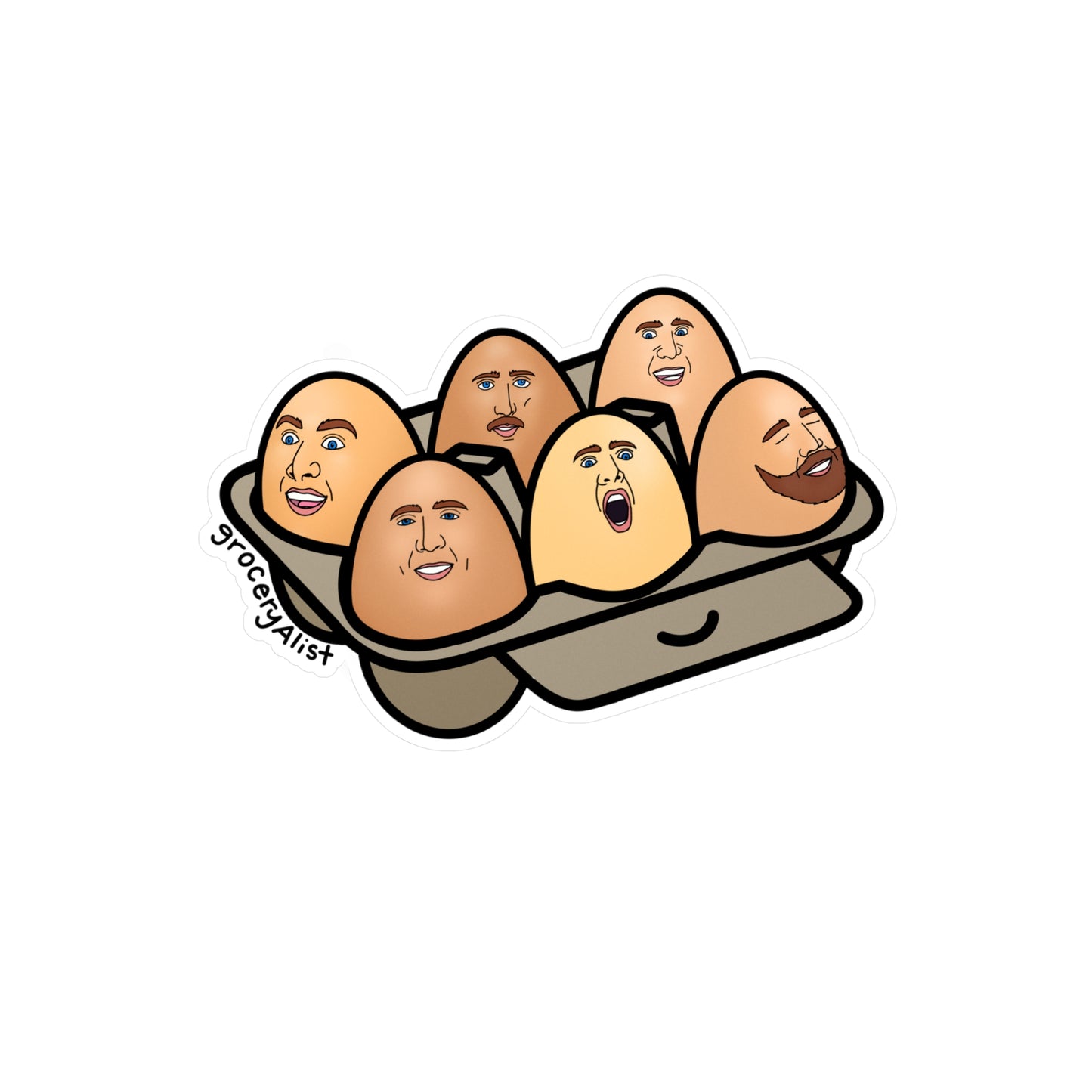 Nicolas Cage-Free Eggs Vinyl Sticker | Funny Celebrity Food Pun | Famous Actor Wordplay Decal