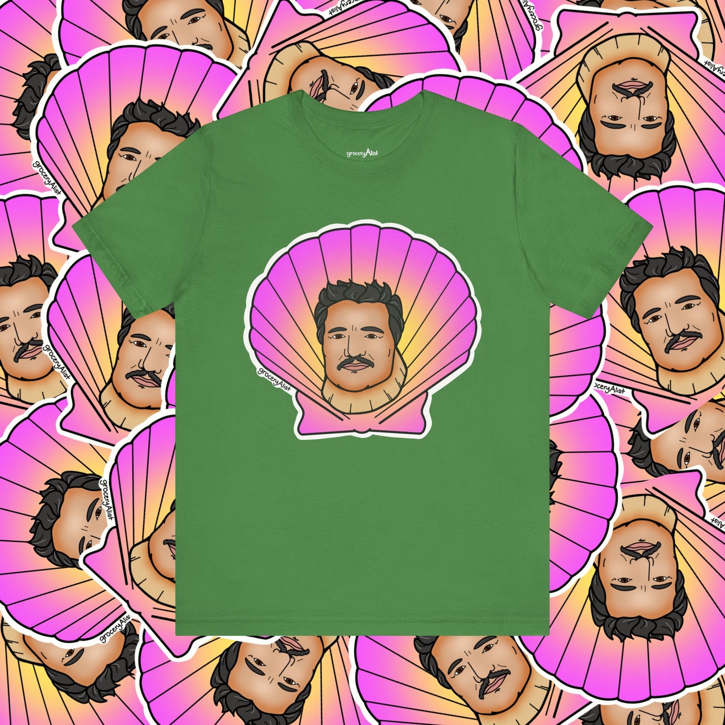 Pedro Pascallop T-shirt Full Front | Celebrity Food Pun T-shirt | Famous Actor Dad Joke Shirt