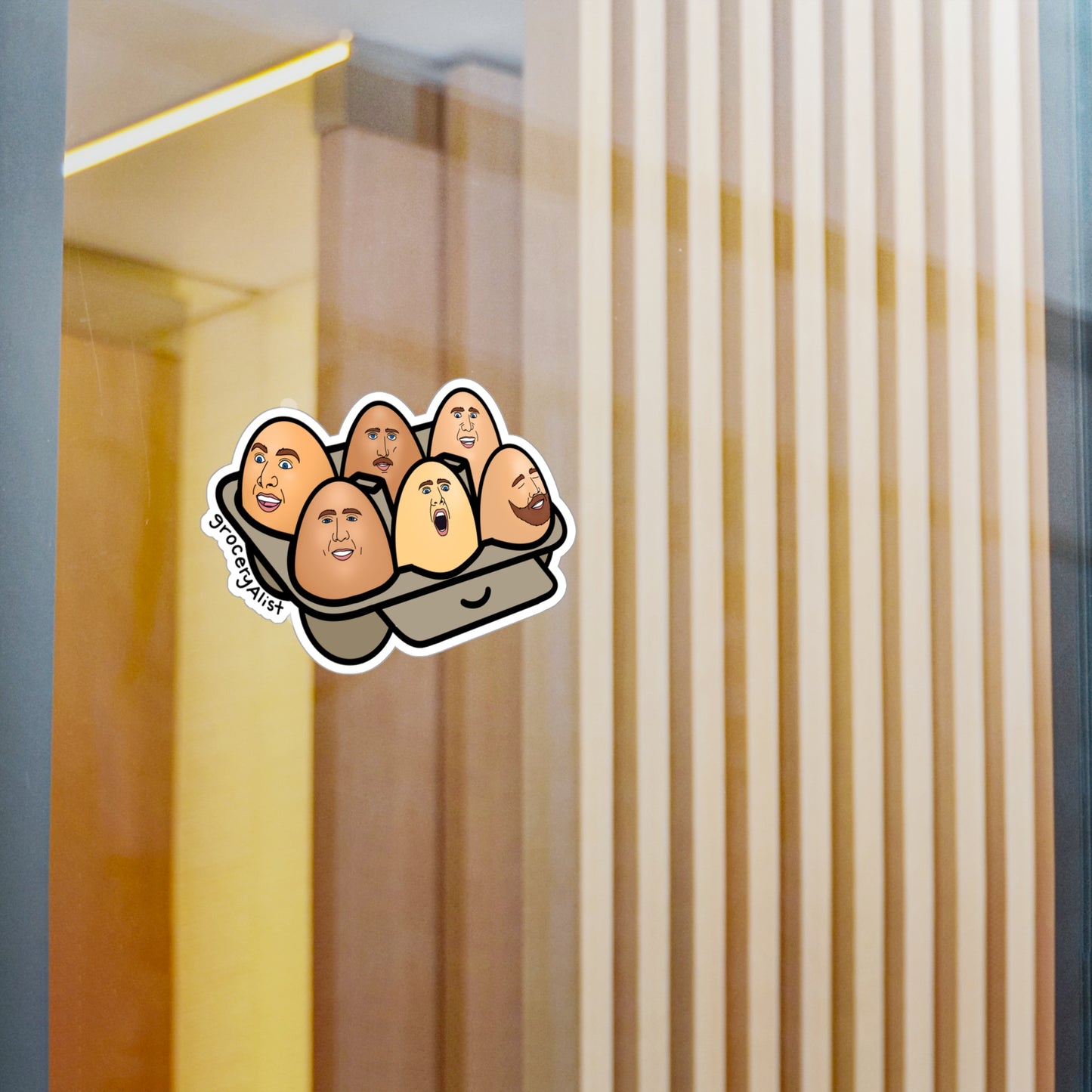 Nicolas Cage-Free Eggs Vinyl Sticker | Funny Celebrity Food Pun | Famous Actor Wordplay Decal