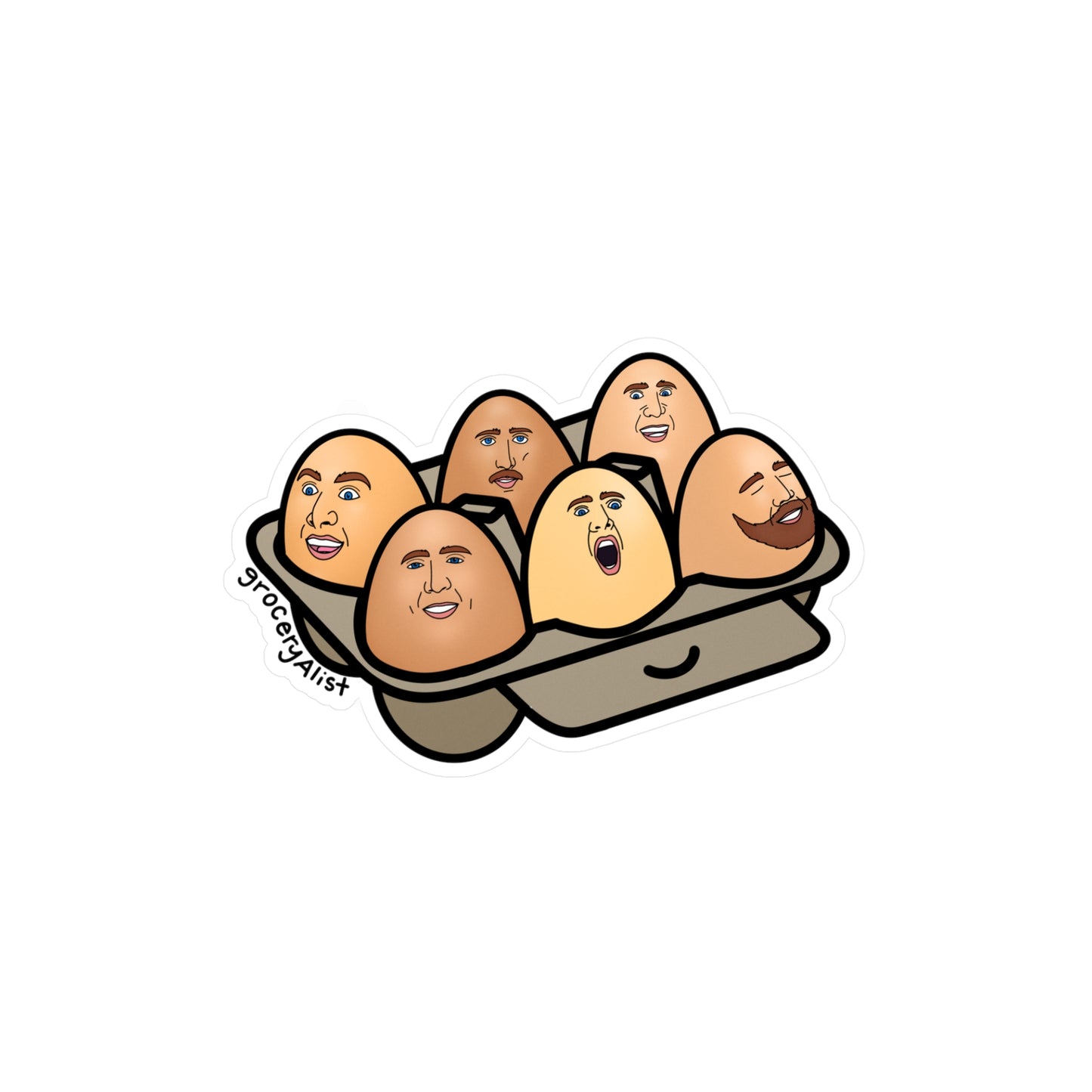 Nicolas Cage-Free Eggs Vinyl Sticker | Funny Celebrity Food Pun | Famous Actor Wordplay Decal