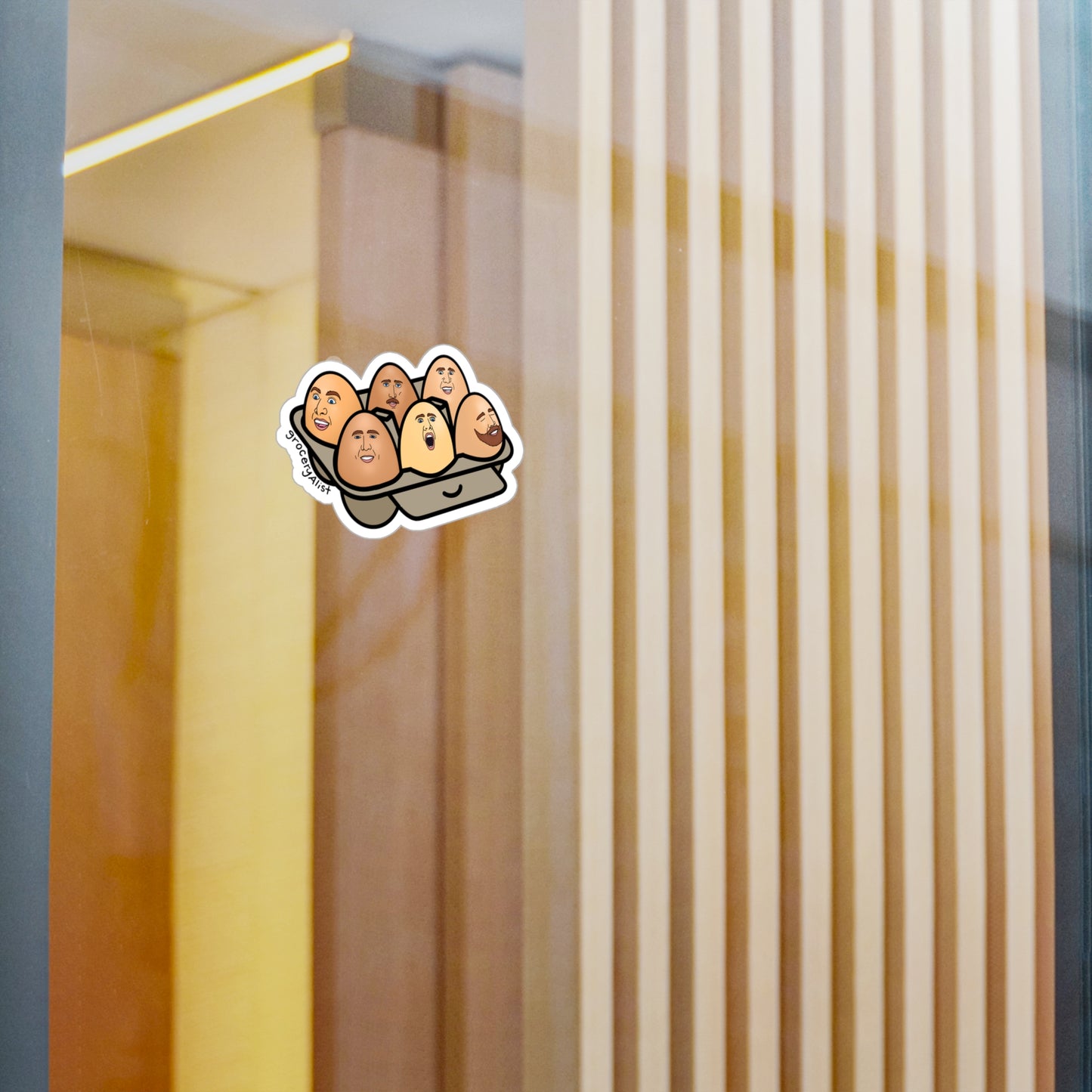 Nicolas Cage-Free Eggs Vinyl Sticker | Funny Celebrity Food Pun | Famous Actor Wordplay Decal