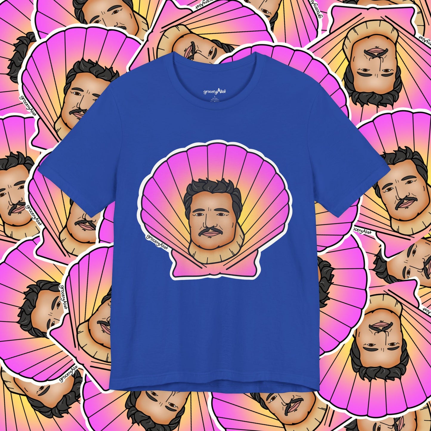 Pedro Pascallop T-shirt Full Front | Celebrity Food Pun T-shirt | Famous Actor Dad Joke Shirt